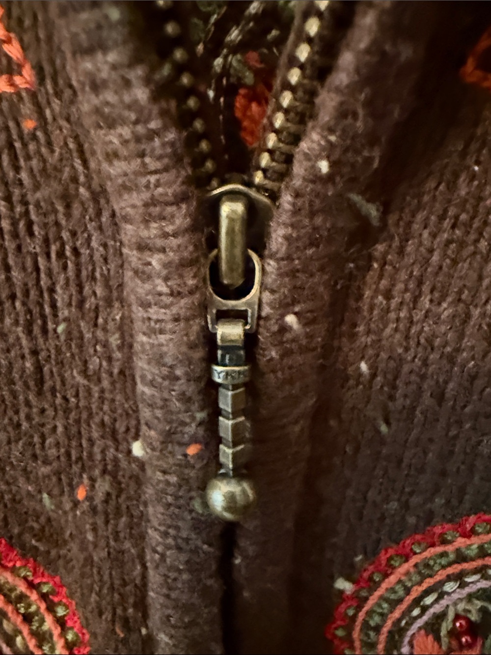 Vintage Croft & Barrow Brown Zip Cardigan with Multicolor Paisley Embroidery - Picture 4 of 7